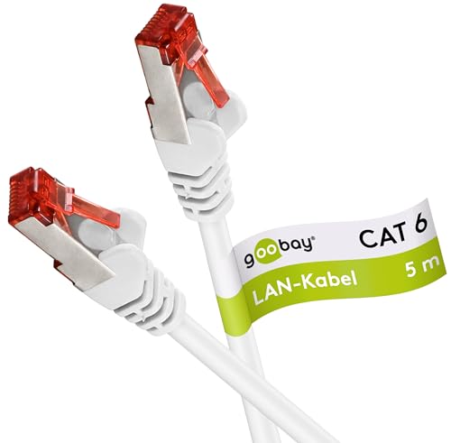 Goobay 92761 CAT 6 Kabel Lan Netzwerkkabel für Gigabit Ethernet S-FTP doppelt geschirmtes Patchkabel mit RJ45 Stecker, 5m, Weiß