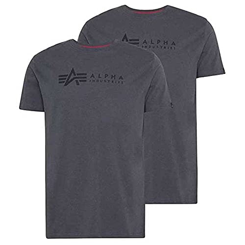 Alpha Industries Herren Alpha Label T 2 Pack T-Shirt, Greyblack/Black, L (2er Pack)