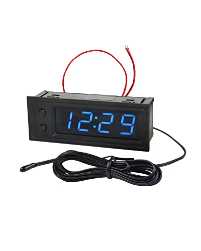 FBBULES 0.39” 3 in 1 Auto Uhr, DC 5-50V Thermometer Digital Voltmeter Elektronisch Uhr Messung Instrument LED Anzeige für SUV, Motorrad, Boot