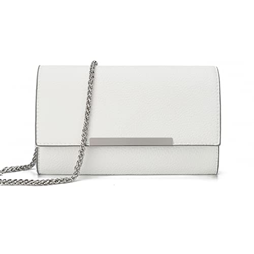 AFKOMST Clutch-Geldbörsen für Frauen, kleine Crossbody-Taschen und Sommer-Stroh-Strandhandtaschen mit Crossbody-Kettenriemen, Weiß-Pu