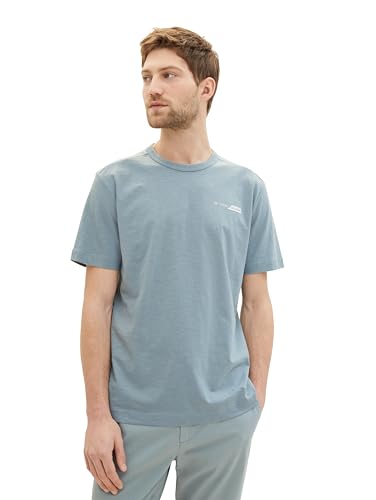 TOM TAILOR Herren Basic T-Shirt mit kleinem Logo-Print, 27475 - Grey Mint, M