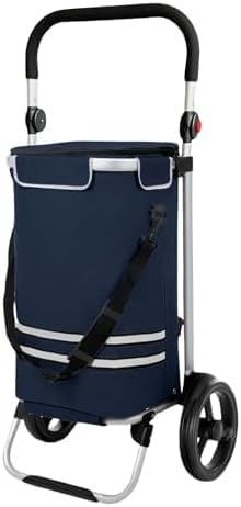 DIVID® Einkaufstrolley mit integrierter Sackkarre, 56LFassungsvermögen bis zu 50Kg belastbar,Klappbar,Umhängetasche und Kühlfach (Blau)