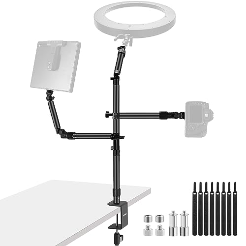 NEEWER Kamera Tischmontage Rig Ständer mit 2 Auslegerarmen für Fotogeräte: Videolicht Ringlicht, Telefonhalterung, Webcam Mikrofon, kompakte DSLR für Studio, Live Streaming Übertragung, ST008