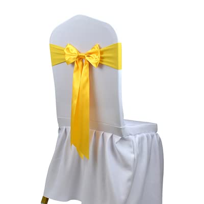 LuMOUzhou 25 stücke Gelb Satin Spandex Stuhl Abdeckung Band Bänder Elegante Stuhl Krawatte Rücken