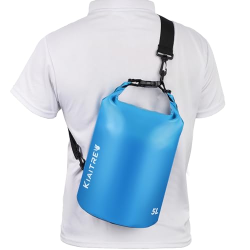 Kiaitre Dry Bag, wasserdichte Tasche mit Schultergurt, 5L 10L 20L Roll Top Wasserdichter Beutel Rucksack für Bootfahren, Rafting, Schwimmen,Snowboarding,Kajak Fahren