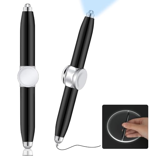 AUAUY 2 Stück Metall Spinning Pen, Fidget Spinner Pen mit LED-Licht, Schreibwerkzeug Praktischer Fidget Pen Beleuchtete Spitze Stift Kugelschreiber für Beleuchtung zum Schreiben im Dunkeln (Schwarz)