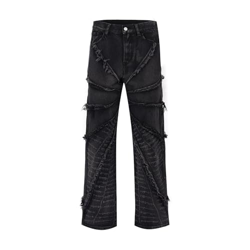 SRZYMJ Jeanshose Herren Bootcut Motorradhose Jeans Jogginghose Mit Bündchen Cargohose Chino Hose Stretch Wanderhose Sporthose Freizeithose Outdoor Hosen Trainingshose Lang Schwarz 3XL