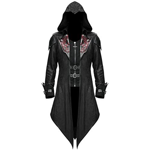 Gothic Jacke Herren ,Mittelalter Mantel Herren,Steampunk Jacke Herren Vintage Hoodie Kapuzenjacke Sweatjacke mit Kapuze Punk Mäntel Kapuzenpullover Viktorianischen Fasching Karneval Halloween Kostüm