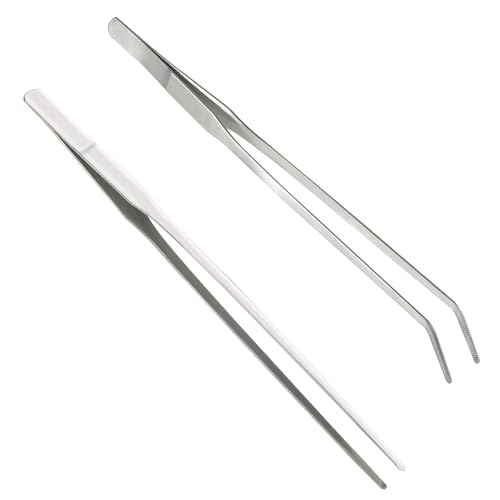 2 Stück Pinzette Edelstahl Pinzette Extra Lange Gerade Pinzette 27cm mit präzisionsgezahnter Spitze für Aquascaping, Gartenarbeiten, Kochen, Industriearbeit, Laboreinsatz