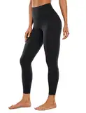 CRZ YOGA Gebürstetes Gefühl Damen Sport Leggings Yogahose High Waist Blickdicht Fitness Leggins Sporthose - 64cm Schwarz 38