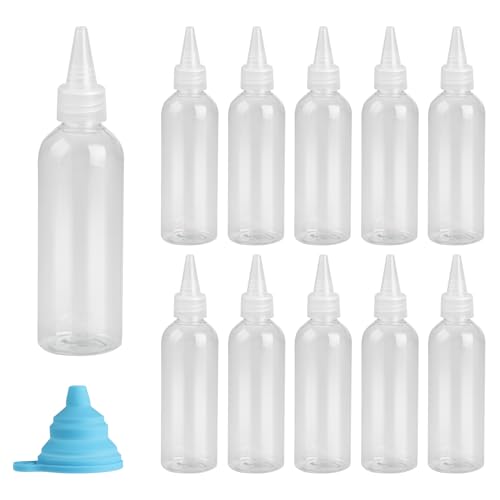 12 STK 100ml Squeeze Flasche, Quetschflaschen, Kunststoff Dosierflasche, Leer Spritzflaschen mit Spitzen Kopf, Plastickflasche Farbflaschen, Saucenflasche für Soßen Ketchup Spender, mit Trichter