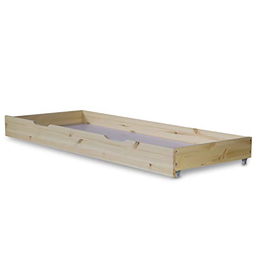 Homestyle4u 1910, Bettkasten Holz Aufbewahrung mit Rollen, Bett Schublade Bettauszug Natur