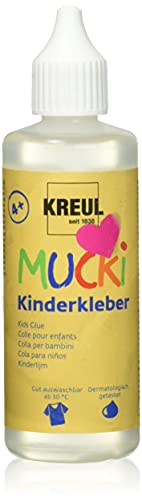 KREUL 24382 - Mucki Kinderkleber, 80 ml Flasche, wasserlöslich, lösemittelfrei, PVC-frei, geruchlos, universell einsetzbar, parabenfrei, glutenfrei, laktosefrei, vegan, auswaschbar, glasklar