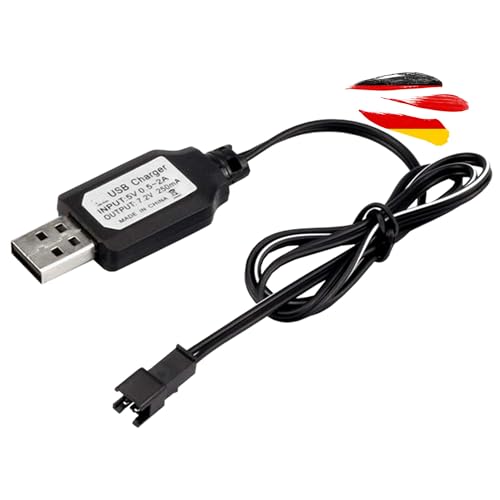 USB-Ladekabel mit SM-2P Stecker mit 7.2V für Akkus von u. a. RC Flugzeuge, Drohnen, Bagger, Fahrzeuge, Autos, Panzer und andere RC Modelle, ferngesteuerte Spielzeuge oder elektrische Artikel