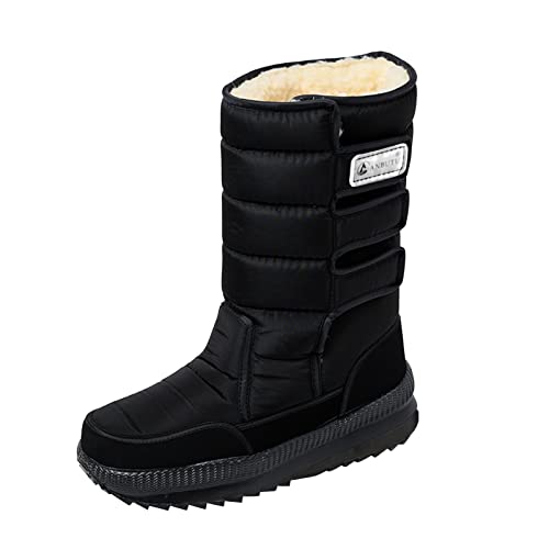 Damen Paar Stiefel Winter Warme wasserdichte Hakenschlaufe Schneestiefel Stiefel MäDchen Stiefel Wasserdicht Stiefel (Black, 41)