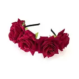 JZK Rot Rose Headpiece Damen Mädchen Garland Blumen Krone Kranz Tiara Blumen Haarreif Haarband Kopfband Blumenstirnband für Hochzeit Braut Brautjungfer Party Festival etc.