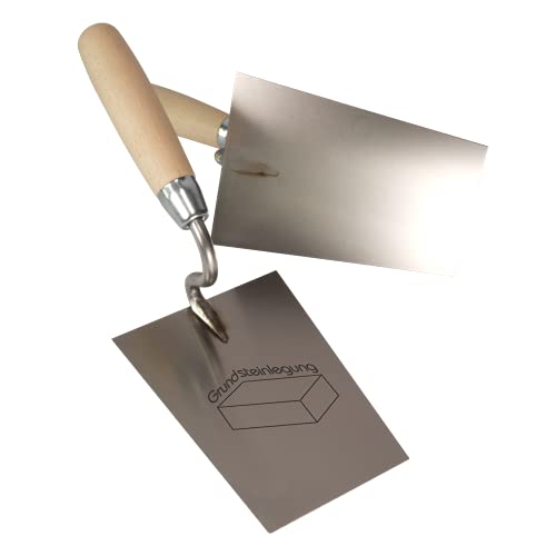 Maurerkelle mit personalisierter Gravur eines Namens und Logos - Trapezkelle 16 cm aus Edelstahl mit Holzgriff - Grundsteinlegung, Meisterprüfung