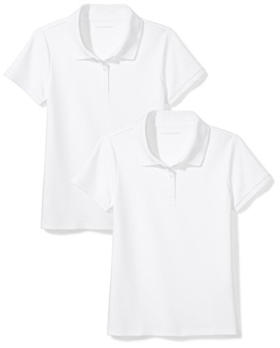 Amazon Essentials Mädchen Uniform Interlock-Polohemd Mit Kurzen Ärmeln, 2er-Pack, Weiß, 8 Jahre