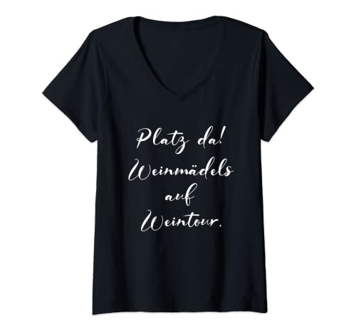 Damen Weinmädels Auf Weintour Weinfest Mädels Weinliebhaberin Wein T-Shirt mit V-Ausschnitt