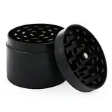 Bäcker & Lecker Pollen Grinder 5CM Crusher Kräutermühle für getrocknete Kräuter Spice Gewürze Herb aus Zinklegierung 4-teilig Set mit Pollen Scraper Schwarz, 5 x 3.5 CM