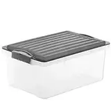 Rotho Compact Aufbewahrungsbox 13l mit Deckel, Kunststoff, anthrazit/transparent