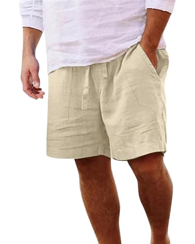 LVCBL Shorts Herren Leichte Leinen Sommer Shorts Loose Fit mit Taschen Khaki 2XL