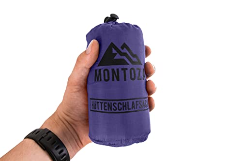 montoza Hüttenschlafsack - Ultraleicht 170g dunkelblau lila - Inlett aus Seide und Baumwolle - Reiseschlafsack leicht, dünn, war, Indigo