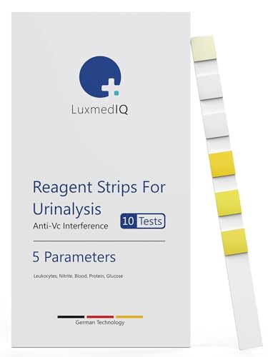 10x LuxmedIQ Urin Teststreifen 5 Parameter - Blasentzündung, Harnwegsinfekt, Nierenerkrankung & Diabetes sicher erkennen - Indikator für Leukoyzten, Nitrit, Blut, Eiweiß, Glukose