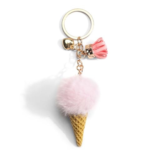 OBEISN Schlüsselanhänger Eiscreme Plüsch Cartoon Anhänger Mit Flausch Kugel, Modernes Kreativ Geschenk Für Freundin, Geschenkideen Für Frauen Geburtstag, Kleine Geschenke