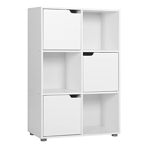 WOLTU Bücherregal Bücherschrank Standregal Aufbewahrungregal Raumteiler Büroregal Aktenschrank, mit 3 Türen, 6 Fächer, 29 x 91 x 59,6 cm,Weiß SK001ws