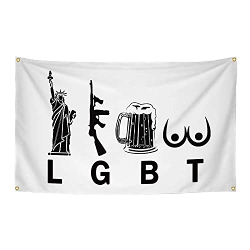 Liberty Gun Beer Tits Lustige LGBT-Flagge, 90 x 150 cm, Banner für Studentenwohnheim, Höhle mit vier Messingösen, geeignet für Innen- und Außendekoration