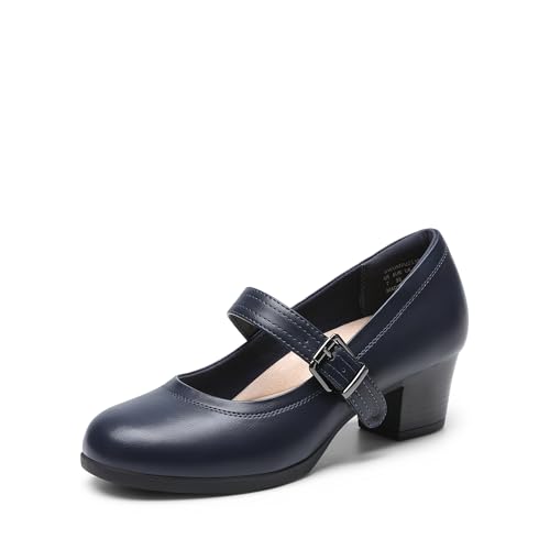 DREAM PAIRS Damen Mary Janes Pumps Chunky High Heel Kleid Schuhe Dicker Absatz Pumps für Damen,Size 39,Marine,DWUMPU2538
