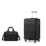 KONO 55cm Handgepäck-Koffer Trolley Set 2 Teilig Gepäcksets, Kleiner Koffer mit Rollen Handgepäck Set mit Ryanair Reisetasche 40x20x25cm, Schwarz