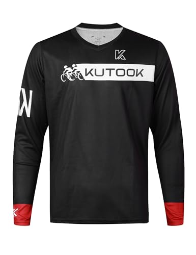 KUTOOK Fahrradtrikot MTB Bekleidung Herren Atmungsaktiv Schnelltrockend Langarm Trikot Mountainbike Fahrrad Rennrad Motocross Shirt Schwarz L