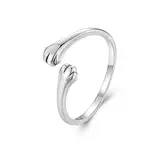 Qings Katze Umarmung Ringe für Damen, 925 Sterling Silber Verstellbarer Katzen Pfote Rings Stapelbare Süß Tier Pfotenabdruck Offener Finger Ring, Schöne Schmuck Geburtstags Geschenk für Frauen Mädchen