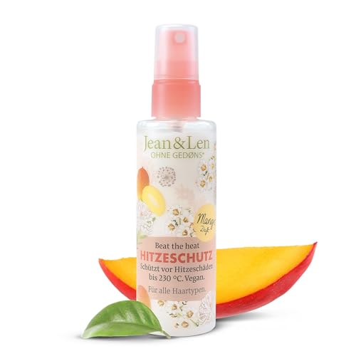 Jean & Len Beat The Heat Hitzeschutzspray, mit Mango Duft, leichte Konsistenz, schützt das Haar vor Hitzeschäden bis 230°C, Heat Protection Spray, ohne Parabene & Silikone, vegan, 100 ml