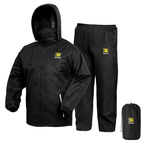 Trudave Regenanzug, schwarz, wasserdicht, atmungsaktiv, Regenbekleidung, Schwarz, XL