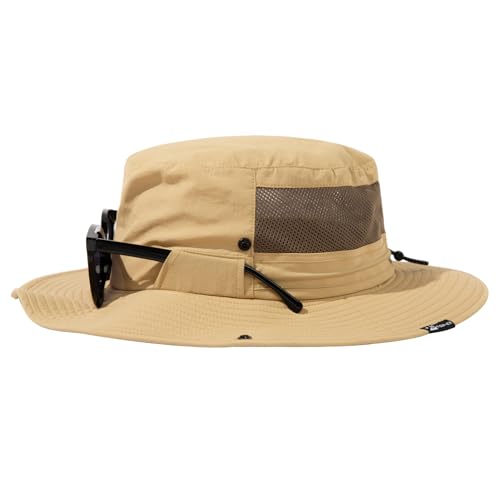 TOP-EX XL/XXL Sonnenhut Herren Wasserdicht Sonnenschutz Mütze mit Sonnenbrillenhalter Breite Krempe Outdoor Trekking Hut mit Nackenschutz Safari Sommer Mütze Faltbar 94603_Khaki XL/XXL