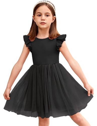 Arshiner Mädchen Kleid Kleinkind Sommerkleid Ärmelloskleid Halloween Partykleid Prinzessinenkleid Kinder Schwarzes Puffkleid Tüll Ballkleid 120/6-7Jahre