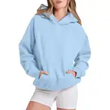 Briskorry Hoodie Oversize Hellblau, Kapuzenpullover Damen Oversized, Hoodies Kapuze Langen Ärmeln Kapuzenhoodie Locker Lounge Sweatshirt Solid Basic Jacke Bequemer Outdoor Top Teenager Mädchen