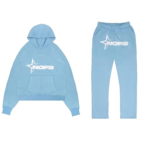 NOFS Jogginganzug Streetwear Buchstaben Drucklose Hoodies und Jogginghosen Tracksuit für Herren Y2K Männer Hip Hop Hose Trainingsanzüge Pullover Lässig Oberteile und Sporthosen