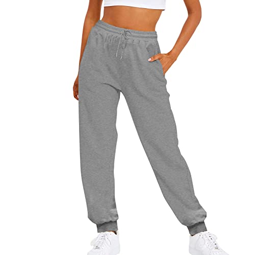 Outdoorhose Hose Hohe Taille Lang Baggy Elegant High Waist Outdoor Hosen Taschen Bequeme Stretch Freizeithosen Weites Bein Täglich Yogahose Elastisch Haremshose Sport Damen Jogginghose (ZjA-Grau, S)