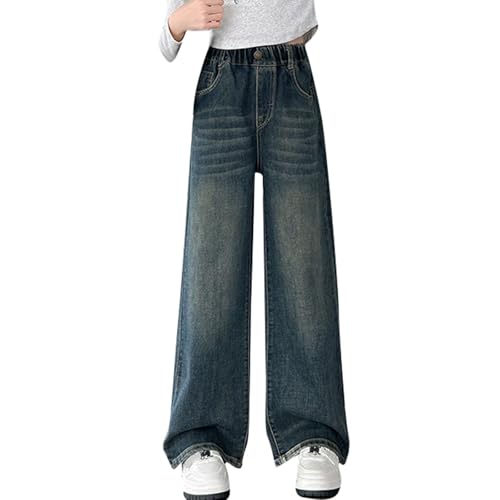 Generisch Jeans Baggy Jeans Mädchen 134 High Waist Vintage Freizeithose Y2k Stretch Denim Hosen Jeanshosen Weites Bein Wide Leg