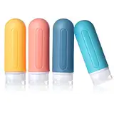 Diboniur 4 Stück Reiseflaschen zum Befüllen Silikon,Reiseflaschen Set, Auslaufsichere Reise Container 89ml Travel Bottles für Shampoo, Creme, Flüssigkeiten und Lotion, Gelb