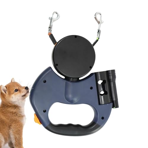 Einziehbare Leine für 2 Hunde, einziehbare reflektierende Hundeleine für zwei Hunde, robuste Haustierleine für Haustiere, praktischer reflektierender Haken, ergonomisch, zum Selbstentwirren