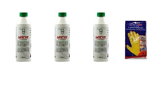 Sanitärshop Baustoffe & Sanitär Set: Sanit Urinsteinlöser 500ml der Kräftige Reiniger höchste Reinigungskraft - gratis Latex Handschuhe (3 x 500ml)