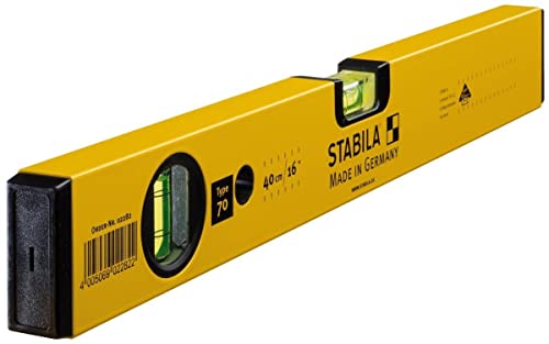 STABILA Wasserwaage Type 70, 40 cm, leichtes Alu-Profil, 1 Horizontal-Libelle, 1 Vertikal-Libelle, Made in Germany, Gelb, Mit Tasche