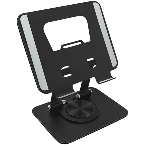 Xpieoyrm Tablet Ständer Verstellbar, iPad Ständer 360 Grad Drehbar, Metall Faltbarer Tisch Halterung, Portable Monitor Ständer Tablet Halter, Kompatibel mit Mobilen Geräten iPad Pro/Air/Mini