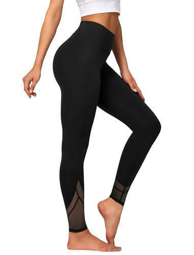 Yvette Sport Leggings Damen high Wasit mit Mesh, 72F Faser Blickdicht Sporthose Yogahose, Schwarz, M