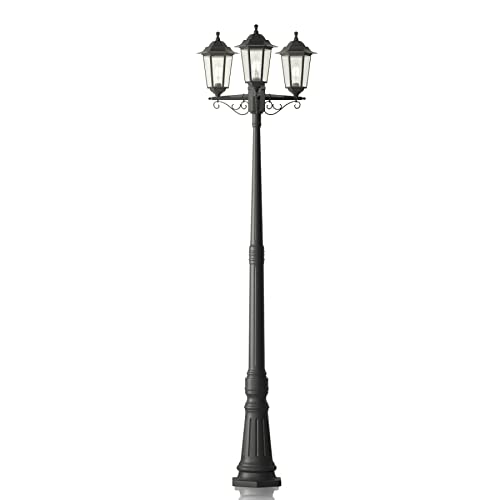 Lindby Mastleuchte, Wegeleuchte 217 cm, Aussenleuchte Stehlampe, Gartenlaterne IP44, Gartenlampe, Außenleuchte, Wegelampe Hof, 3x E27, ohne Leuchtmittel